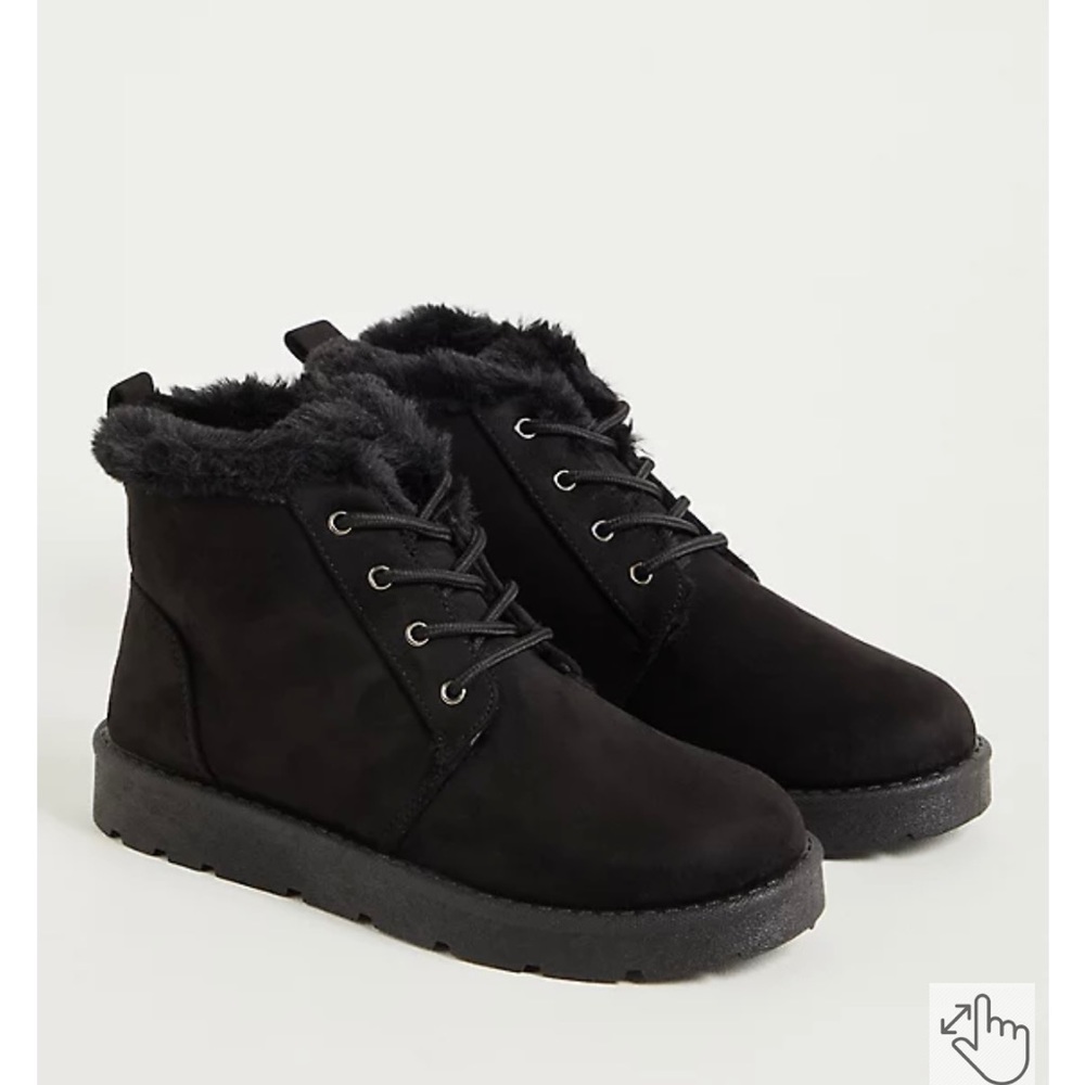 Torrid LACE-UP FUR-LINED BOOTIE - FAUX SUEDE BLACK